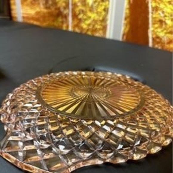 Vtg Anchor Hocking WATERFORD Waffle Pattern Depression Glass cake plate Tray - Picture 5 of 5